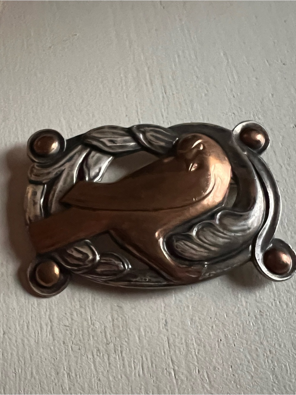 Vintage Georg Jensen Style Copper & Silver Dove Brooch